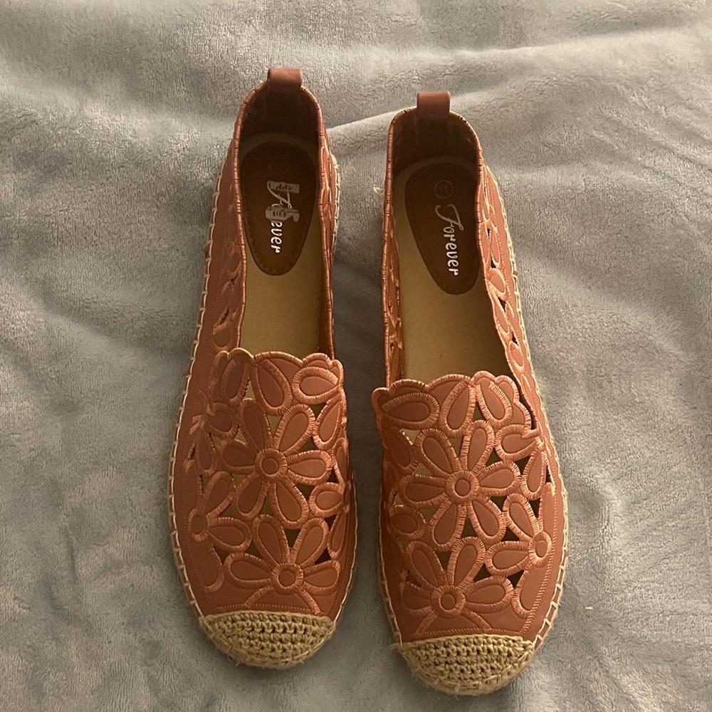 Forever Salmon colored Floral Espadrilles